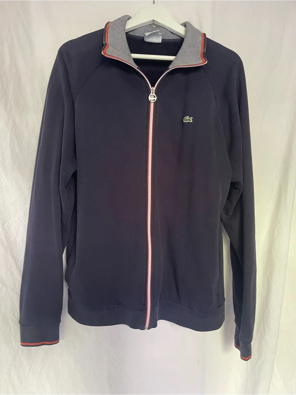 Vintage Lacoste Full Zip Track Jacket Size L Contrast Ribbed Collar tennis sport